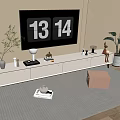 Modern TV Stand With Flat Screen TV Decorative Items And Potted Plant