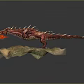 Red Spiked Dragon Breathing Fire Standing On Grass And Dirt Island