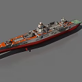 Warship Weapon Model With Orange Gray Hull Turret And Deck Equipment