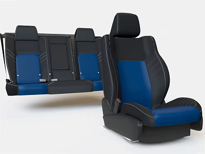 Modern Single Seater Sofa With Black And Blue Leather Upholstery And Stitching Details 3d model