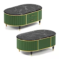 Modern Green TV Stand With Black Marble Top And Gold Accents