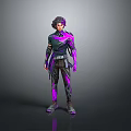 3D Fantasy Character With Purple Glowing Outfit And Dark Hair Design