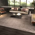 Modern Living Room Interior With White Sofa Glass Coffee Table Large Windows And Indoor Plant