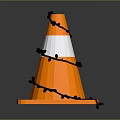 Orange Traffic Cone 3D Render With White Stripes And Black Chains Decorative Design 3d model