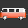 Red and White Vintage Van With Open Roof And Reflective Surface Design