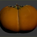 Single Fresh Orange Persimmon With Smooth Skin And Green Leaf Top On Dark Shiny Background