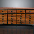 Vintage Wooden Storage Cabinet with Multiple Drawers and Metal Handles Design