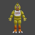 Yellow Cartoon Game Character With White Bib And Purple LET'S EAT Text 3D Model Design