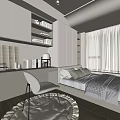 Modern Tatami Bedroom Interior Design With White Cabinets Bookshelves Desk And Chair