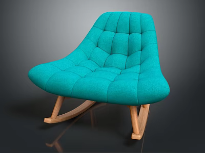 Stylish Modern Turquoise Tufted Lounge Chair With Wooden Legs Design 3d model