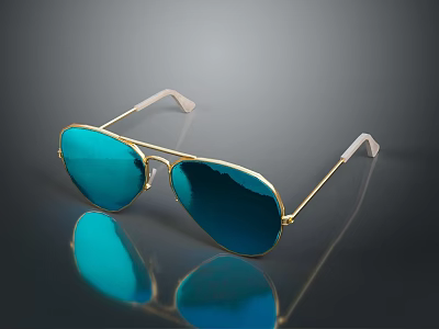 Aviator Sunglasses With Gold Frame Blue Reflective Lenses And Surface Reflection 3d model