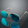 Aviator Sunglasses With Gold Frame Blue Reflective Lenses And Surface Reflection 3d model