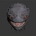 3D Rendered Monster Head With Scaled Skin Glowing Orange Eyes And Sharp Teeth