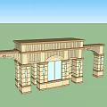 European Style Arched Entrance Gate With Decorative Columns And Beige Exterior Design