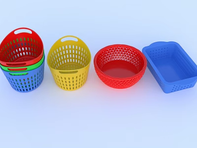 Colorful Plastic Kitchen Storage Baskets In Various Shapes And Sizes 3d model