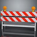 Red White Striped Road Barrier With Yellow Warning Lights And Metal Frame For Traffic Control