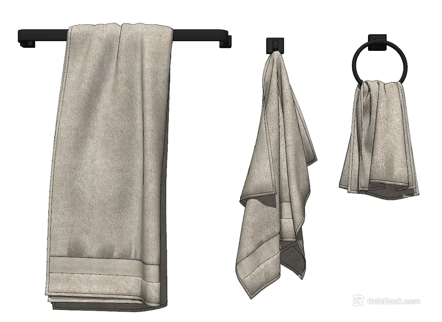 Towel Hanging Styles With Wall Mounted Rack Single Holder And Ring Design 3d model 