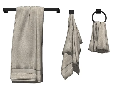 Towel Hanging Styles With Wall Mounted Rack Single Holder And Ring Design 3d model