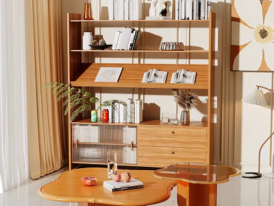 Modern Wooden Bookcase With Multiple Shelves Books Decorative Items And Photo Frames 3d model