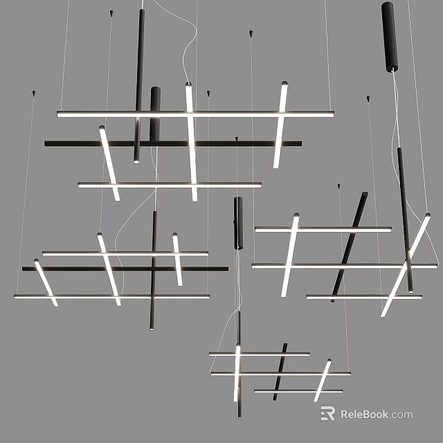 Modern Black And White Linear Chandeliers With Geometric Design For Home Decor 3d model 