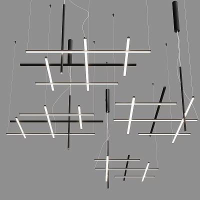 Modern Black And White Linear Chandeliers With Geometric Design For Home Decor 3d model