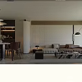 Modern Living And Dining Room Interior Design With Leather Sofa Dining Table And Pendant Lights