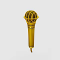 Entertainment Electronics Golden Microphone with Mesh Grille Handle and Audio Cable Design