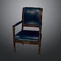 Elegant Classic Armchair With Blue Leather Upholstery Wooden Frame And Gold Accents