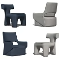Modern Blue and Beige Upholstered Accent Chairs with Unique Armrest and Curved Leg Design