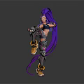 Futuristic Female Character With Purple Long Hair Mechanical Armor And Dynamic Pose