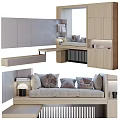 Modern Minimalist Sofa Set With Soft Gray Pillows And Wooden Storage Features