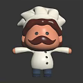 Cartoon Chef Character With White Chef Hat Brown Mustache Blue Pants And Outstretched Arms