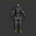 Game Movie Character In Heavy Armor With Blue Glowing Accents And Tactical Gear