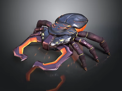 Mechanical Spider Character With Purple Orange Details And Fantasy Creature Design 3d model