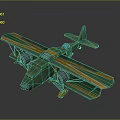 Vintage Green and Yellow Biplane Model with Twin Engines and Retro Design