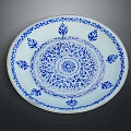 Plant Themed Decorative Pattern On Blue And White Ceramic Plate With Intricate Design