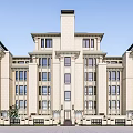 Classical Multistory Building With Symmetrical Design Light Colored Facade Multiple Windows Paved Square And Trees