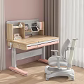 Wooden Study Desk With Pink Legs Built In Shelf Books Tablet Decor And White Chair
