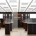 Modern Retail Showroom Interior With Glass Display Cabinets And Wooden Counters
