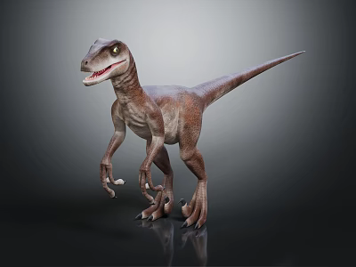 Realistic Velociraptor Dinosaur Standing With Open Mouth 3D Model On Black Background 3d model