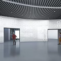 Experience Journey Exploring Unknown in Modern Space With Geometric White Walls And Standing Figure