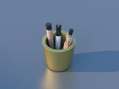 Practical Green Pen Holder with Assorted Writing Tools for Office Desk 3d model