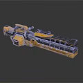 Yellow And Black Mechanical Weapon With Metallic Structure Long Barrel And Complex Parts