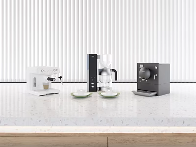 Modern Kitchen Appliances Including Espresso Machine Drip Coffee Maker On White Countertop 3d model