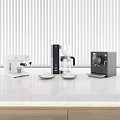 Modern Kitchen Appliances Including Espresso Machine Drip Coffee Maker On White Countertop 3d model