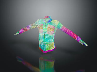 Colorful Grid Patterned Jacket With 3D Rendered Design And Extended Sleeves 3d model