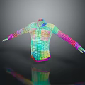 Colorful Grid Patterned Jacket With 3D Rendered Design And Extended Sleeves