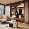 Luxury Walk in Closet Featuring Wooden Cabinets Hanging Clothes Folded Garments And Dressing Table