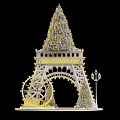 Festive Eiffel Tower Shaped Decoration With Silver Yellow Ornaments Ferris Wheel And Street Lamp