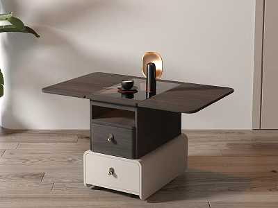 Modern Side Table With Dark Wood Top Drawer Light Base And Metal Handles 3d model